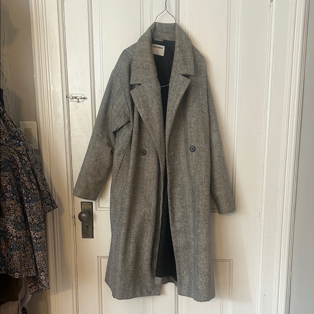 Old Navy Gray Double-Breasted Wool-Blend Trench Coat